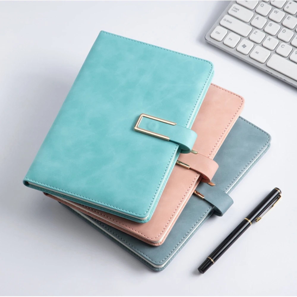 A5 200 Pages Leather Notebook Business Journal PU Cover Buckle Closure Office Supplies Refillable  Minimalist Student Planner