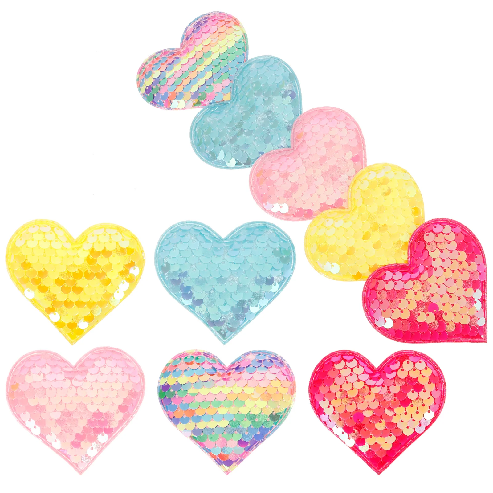 

10pcs Sequins Heart Embellishments Fabric Charm Patches for Hair Clips Clothes Craft Decorations Easy Use Good Material Cute