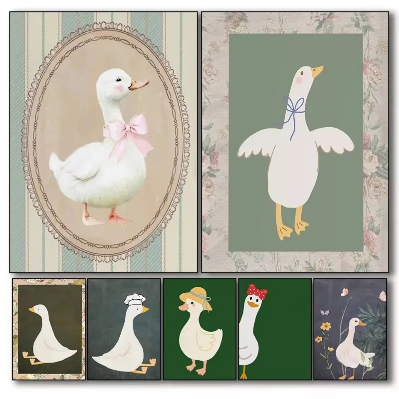 1pc frameless Canvas Painting (No frame)Silly Cute Goose Series Poster Print Canvas Pictures Home for Living Room Children's Roo