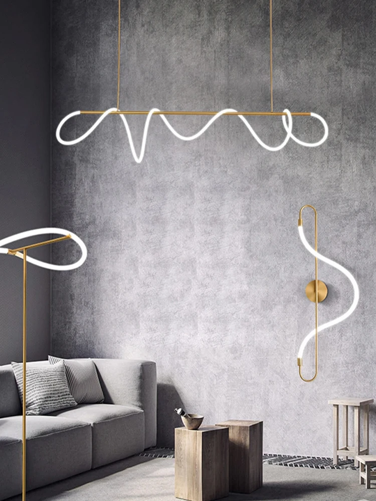 

Nordic Hose line Led Long Gold Black Dimmable Pendant Lighting,Lustre Dining Living Room Center Table Kitchen Lamp Home Decor