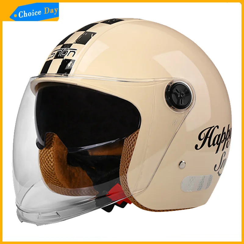 Vintage Double Lens Helmet Winter Electric Motorcycle Helmet All Seasons Abs Material Safety Protection for Motorcyclists