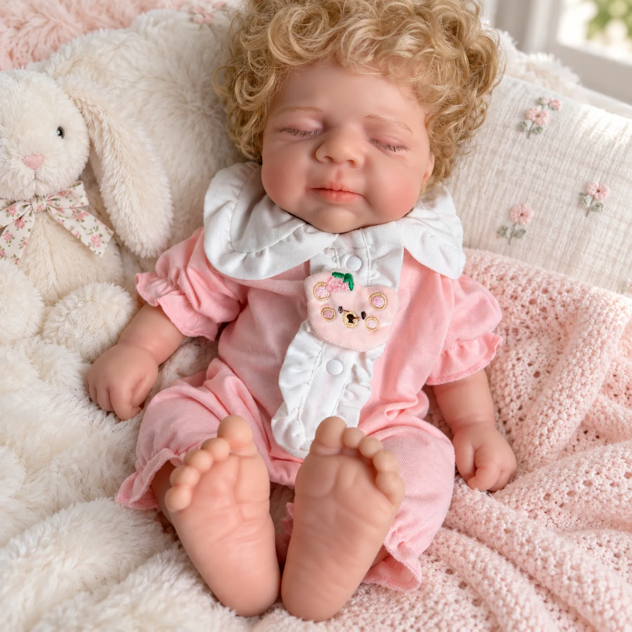 20Inch Reborn Baby Girl Doll Open Mouth Curly Rooted Hair Lifelike Hand Painted Skin Handmade Collectible Art Doll Birthday Gift