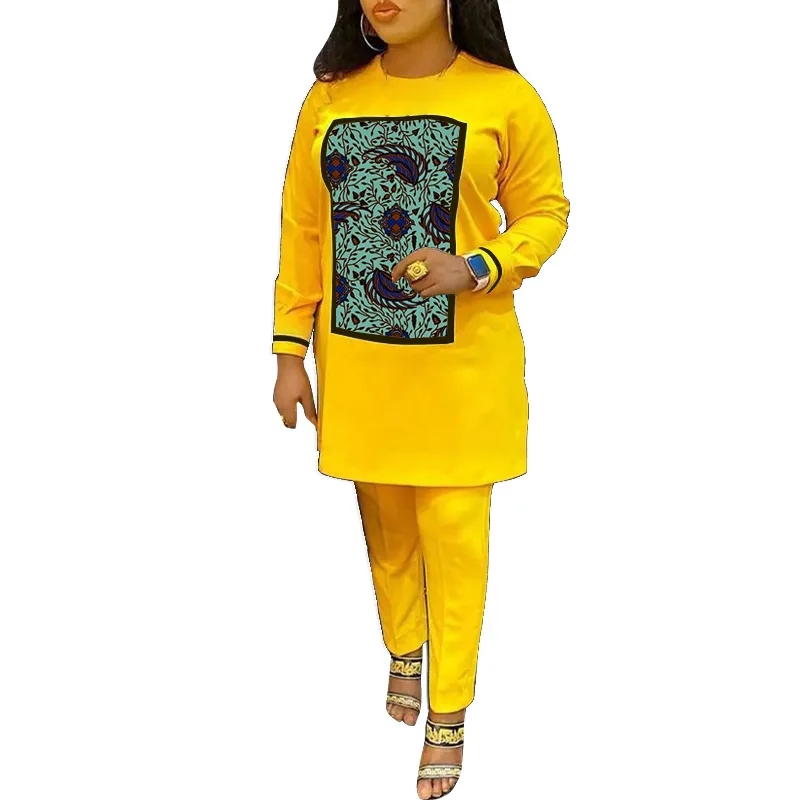 African Clothing Yellow Women\'s Set Tops Set Casual Female Ankara Outfits Traditinal Event Wear