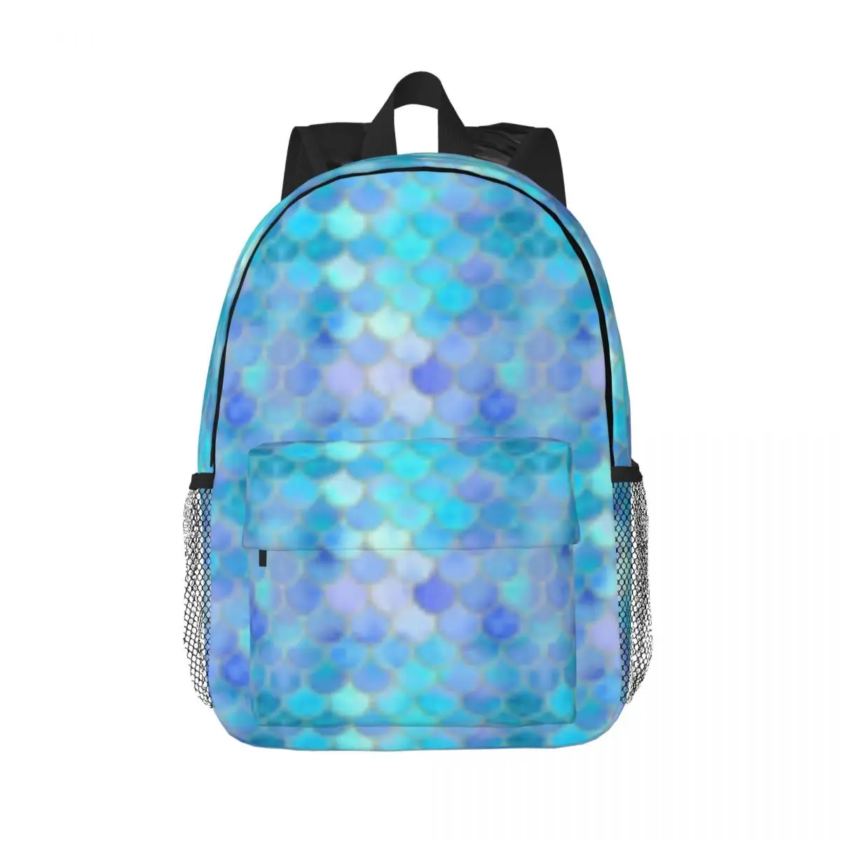 Aqua Pearlescent & Gold Mermaid Scale Pattern New Fashionable Pattern School Bag Print Lightweight Backpack 15inch