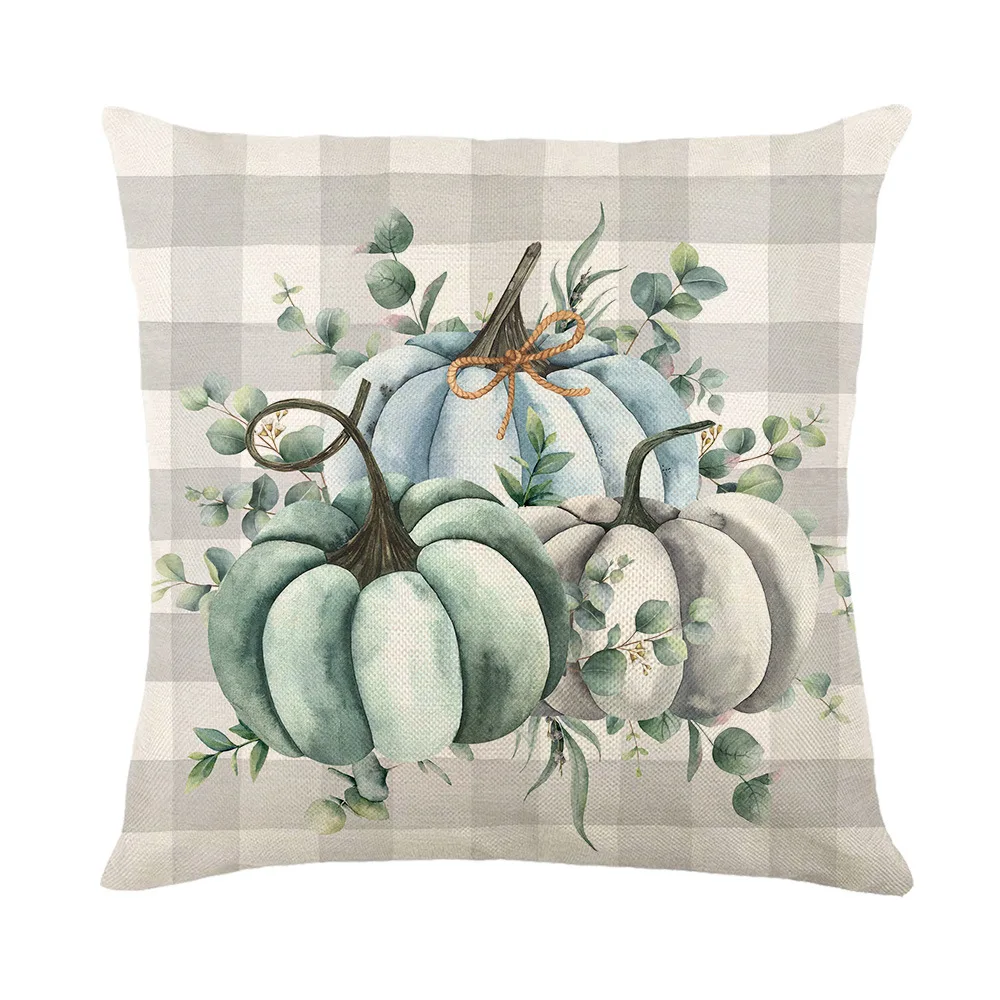 2023 Fall Thanksgiving Home Sofa Decorative Throw Pillow Covers 18x18 Inches Linen Square Pillows Cushion Cover Plaid Pillowcase