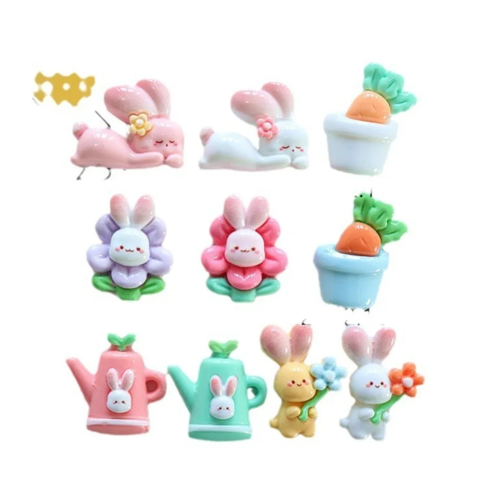 10pcs Cartoon Kawaii Rabbit Flower Series FlatBack Resin DIY Scrapbooking Embellishments Cabochons Decoration Accessories