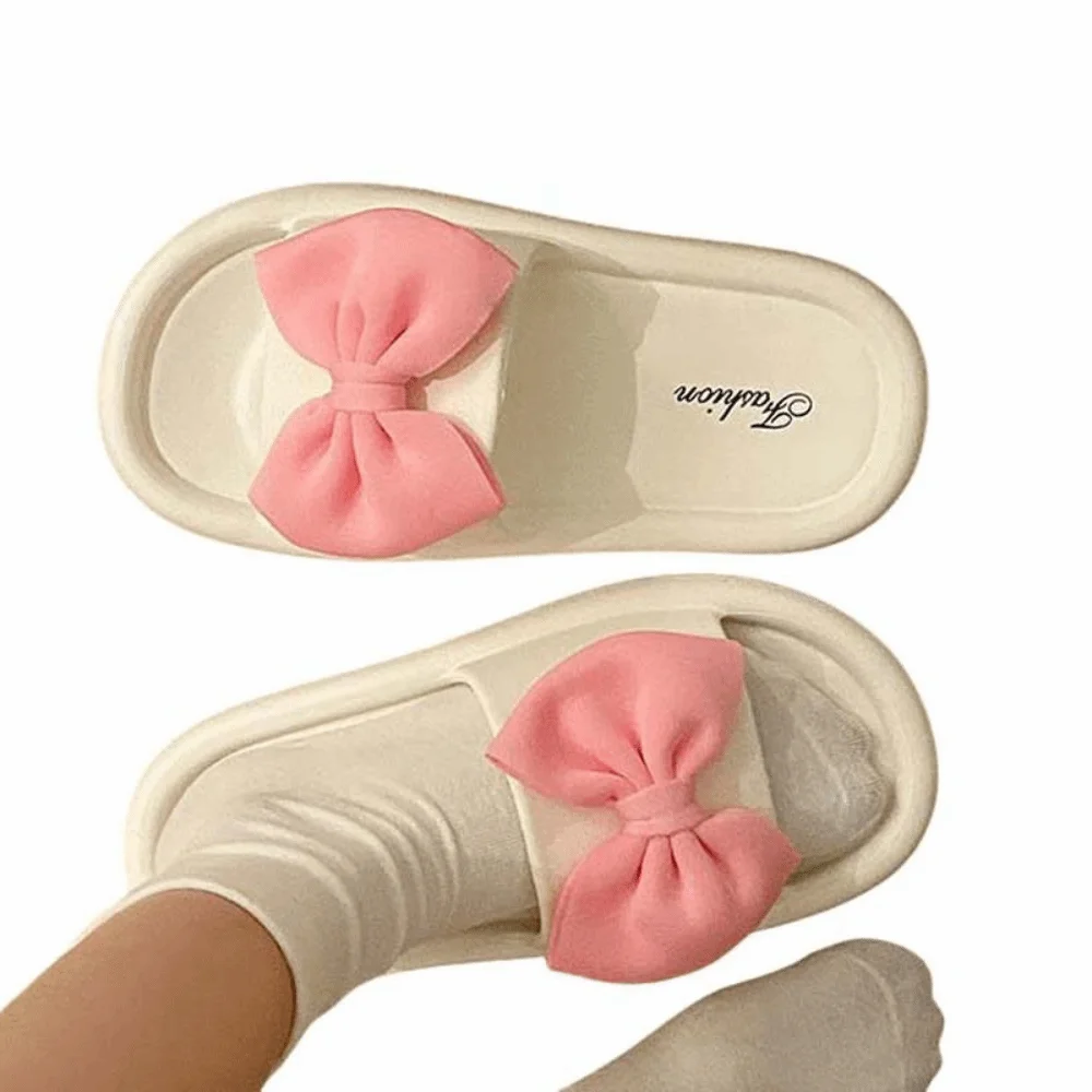 Cute Cartoon Bow Slippers Platform Anti Slip Slides Sandals 3D Bowknot EVA Outer Wear Shoes Summer Beach