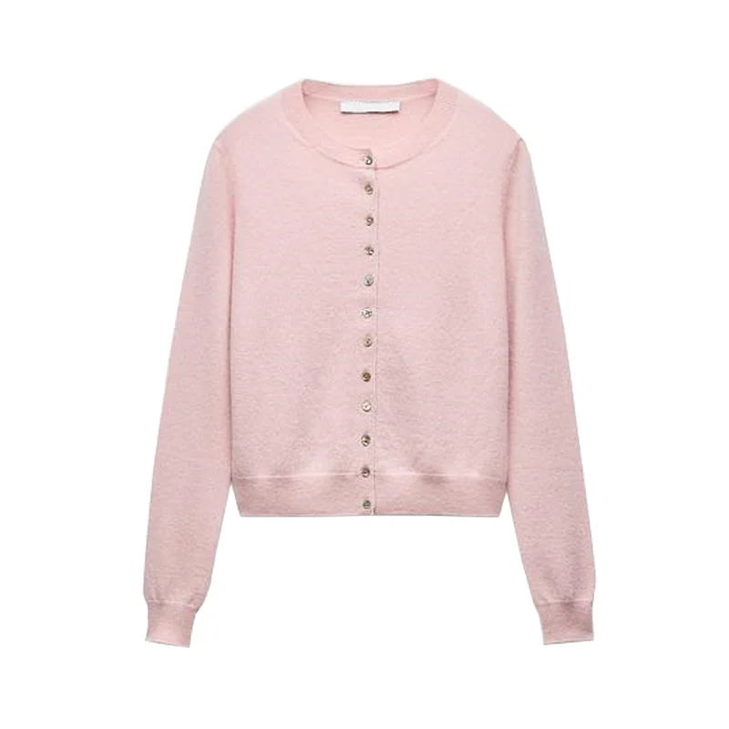 Wiosenna Nowość Damska Moda Prosty Luźny Wygodny Okrągły Dekolt Dzianinowy Długi Płaszcz z Dzianiny z Włókna Poliestrowego o Regularnej Długości