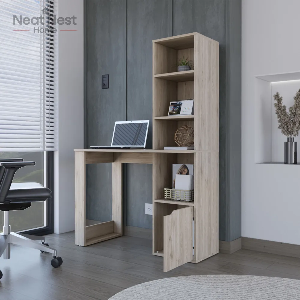 

Office Furniture,Computer Desk /Office Table with Single Door Cabinet and 4-Tier Shelf ,Light Gray Finish,easy to assembly
