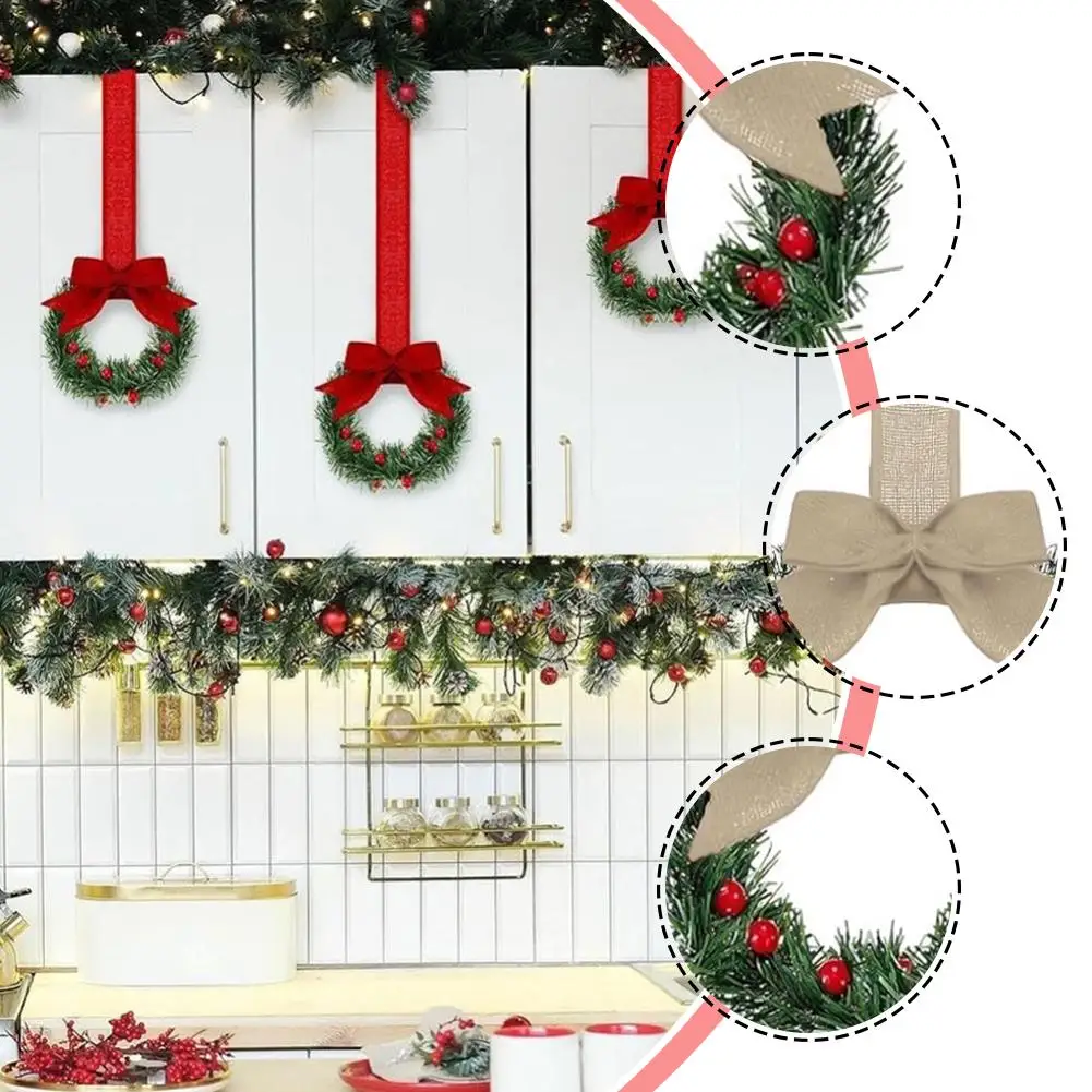 6pcs Decorative Wreaths Christmas Cabinet Garland Home Party Decoration Exquisite Festival Ribbon Bow Red Berry Ornaments Charms
