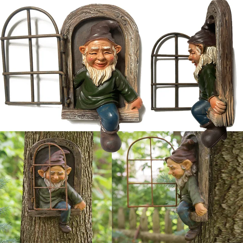 Creative Garden Statue Elf Go Out Tree Hug Suitable for Home Courtyard Porch Decoration Garden Decoration Outdoor Decor