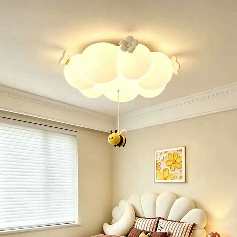 Children's Room Cloud Ceiling Lights LED Cute Bee Panda Light French Cream Style Baby Room Girl Boy Bedroom Decor Ceiling Lamps