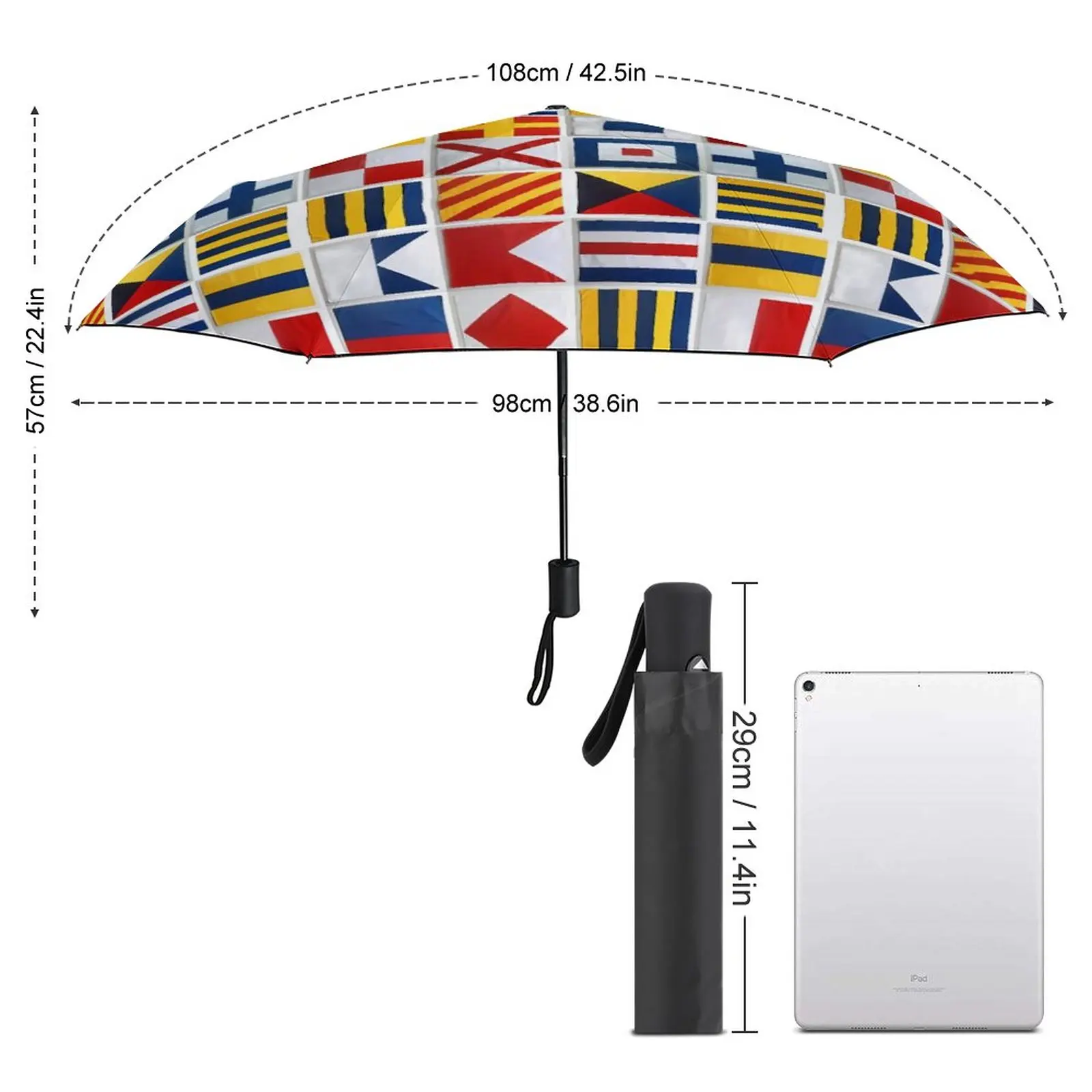 Nautical Flags Umbrella Colorful Print Creative Windshield Umbrella Automatic Painting Compact Trekking Umbrella