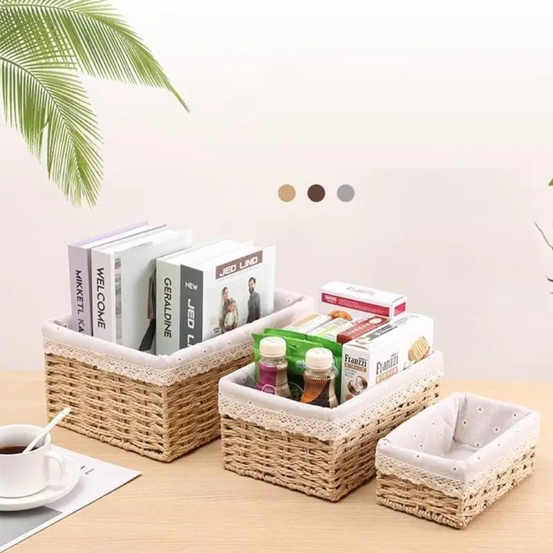 Woven Storage Baskets Organizers Kitchen Sundries Storage Baskets Cosmetics Snack Storage Box Desktop Organizer Container