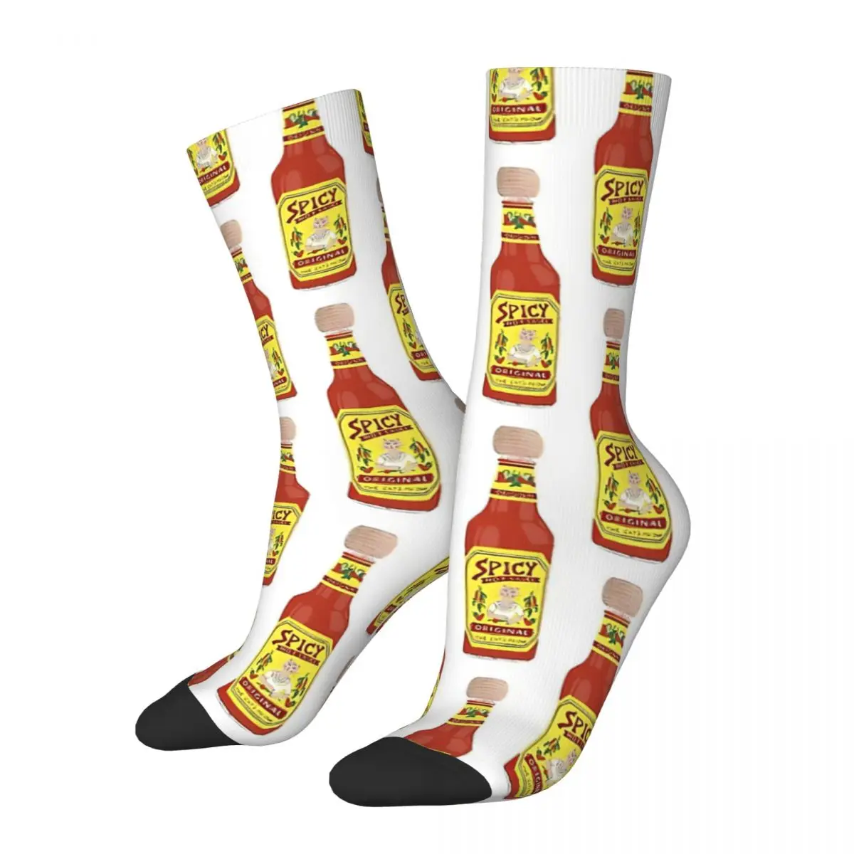 Hot & Spicy Picante Hot Sauce With Cat Colored Pencil Art Adult Socks,Unisex socks,men Socks women Socks