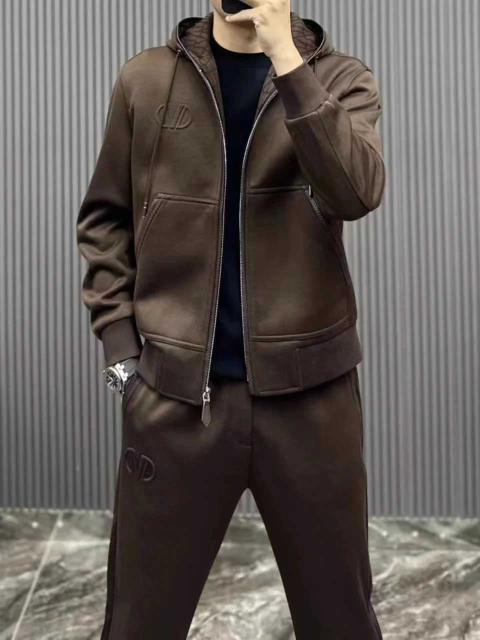 

Новинка 2025, весенне-осенний мужской повседневный комплект спортивной одежды Sli, универсальный крутой комплект из двух предметов с капюшоном для молодых мужчин, длинный свеч Lo...