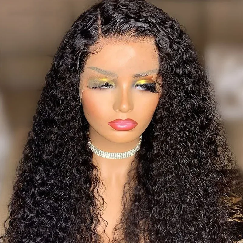 Peluca rizada con malla Frontal para mujeres negras, pelo largo de bebé, 26 ", densidad 180, prearrancado