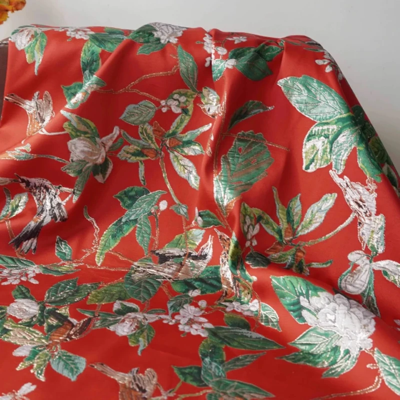 

Red Festive Brocade Fabric 3D Jacquard DIY Vintage Chinese Tang Suit Bride New Year Qipao Dress Clothing Sewing Materia Fabrics