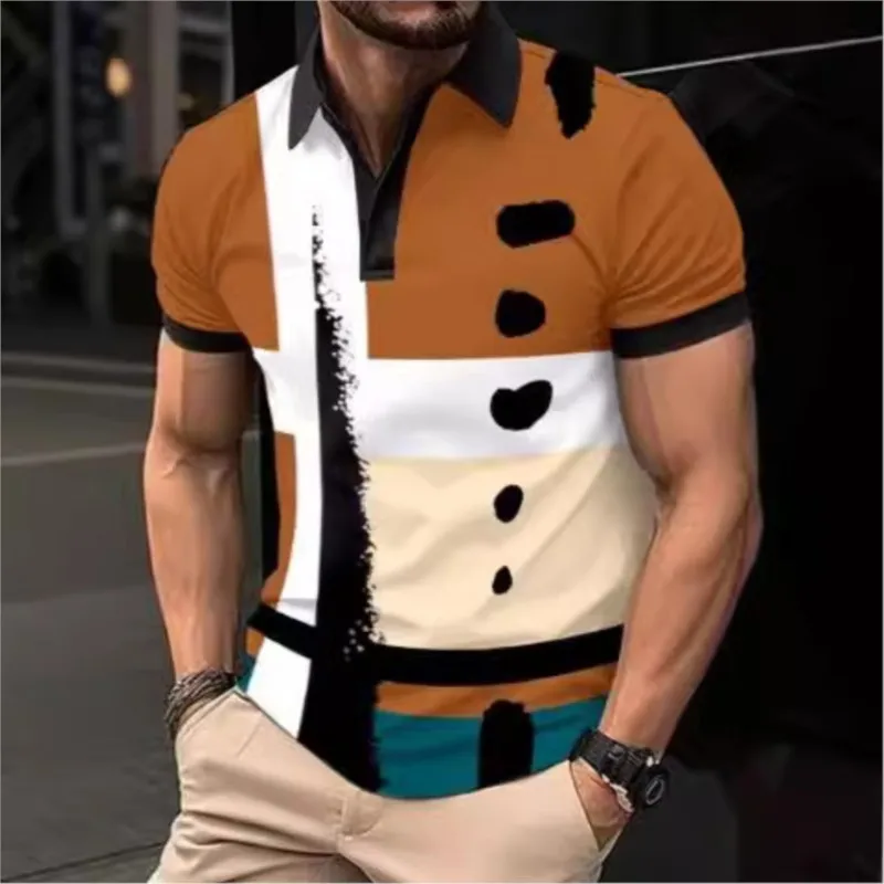 2024 Summer New Men's Digital Printed Short Sleeved Men's Polo Shirt Short Sleeved Casual Top With Flip Collar Button Loose Type