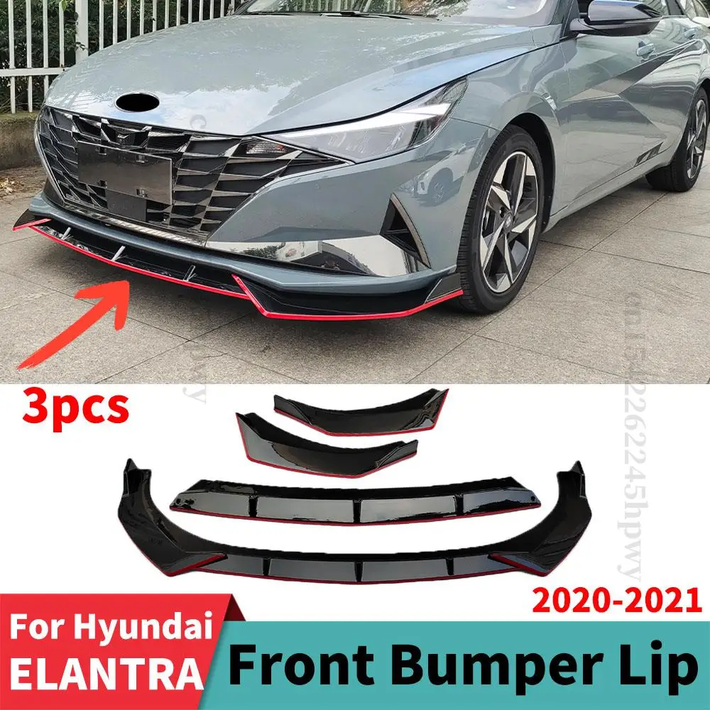 Front Bumper Lip Chin Carbon Fiber Look Diffuser Spoiler Deflector Trim Accessories Protector For Hyundai Elantra 2020 2021