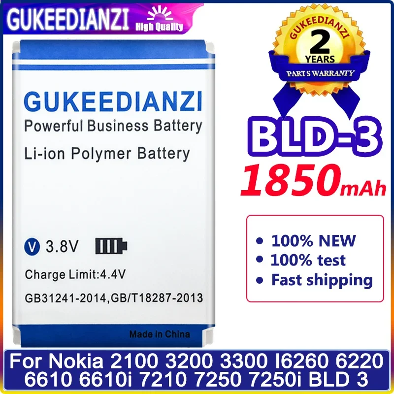 GUKEEDIANZI Battery 1850mAh  BLD-3  For Nokia 2100 3200 3300 I6260 6220 6610 6610i 7210 7250 7250i BLD 3 BLD3 Nokia2100