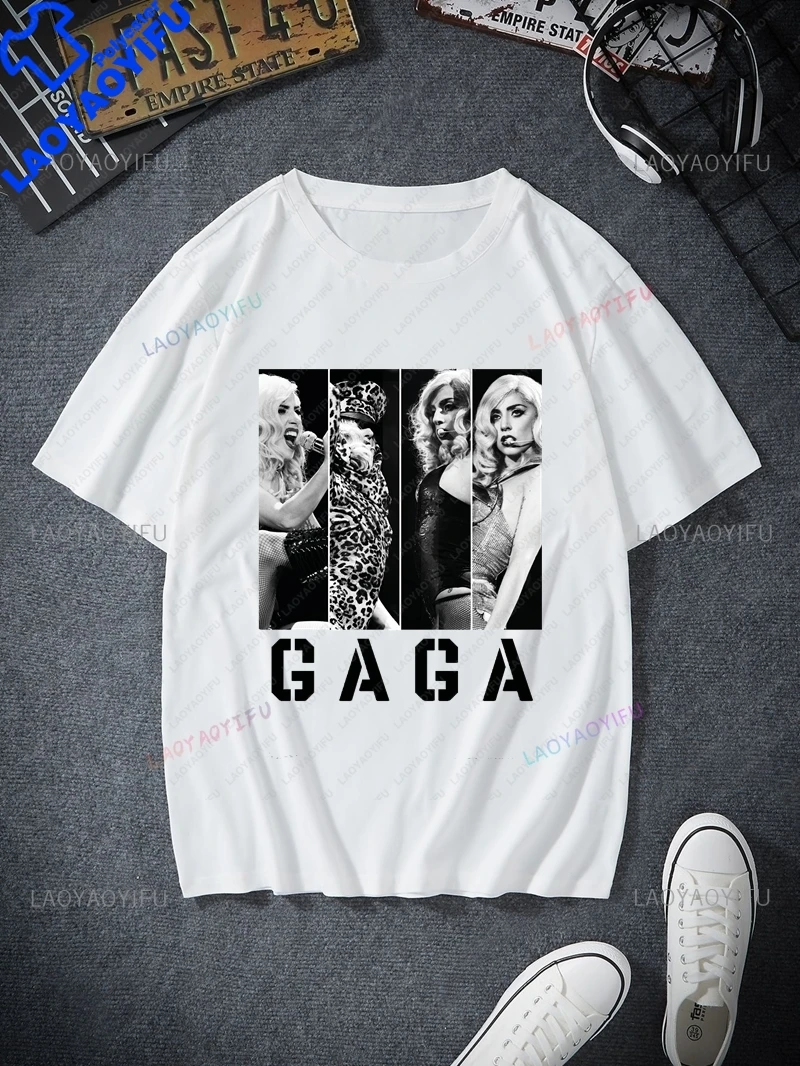 Singer Lady Gaga Classic Poster Printed Shirt, Fans Everyday Street Wear,Women's Spring and Summer Casual Fashion Cotton T-shirt