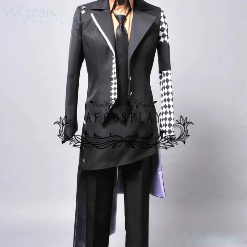 Kostum Cosplay Ukyo Anime AMNESIA Wig Panjang Hijau Mantel Hitam Topi Dasi Seragam Putih Pria Setelan Roleplay Pesta Conmic-con