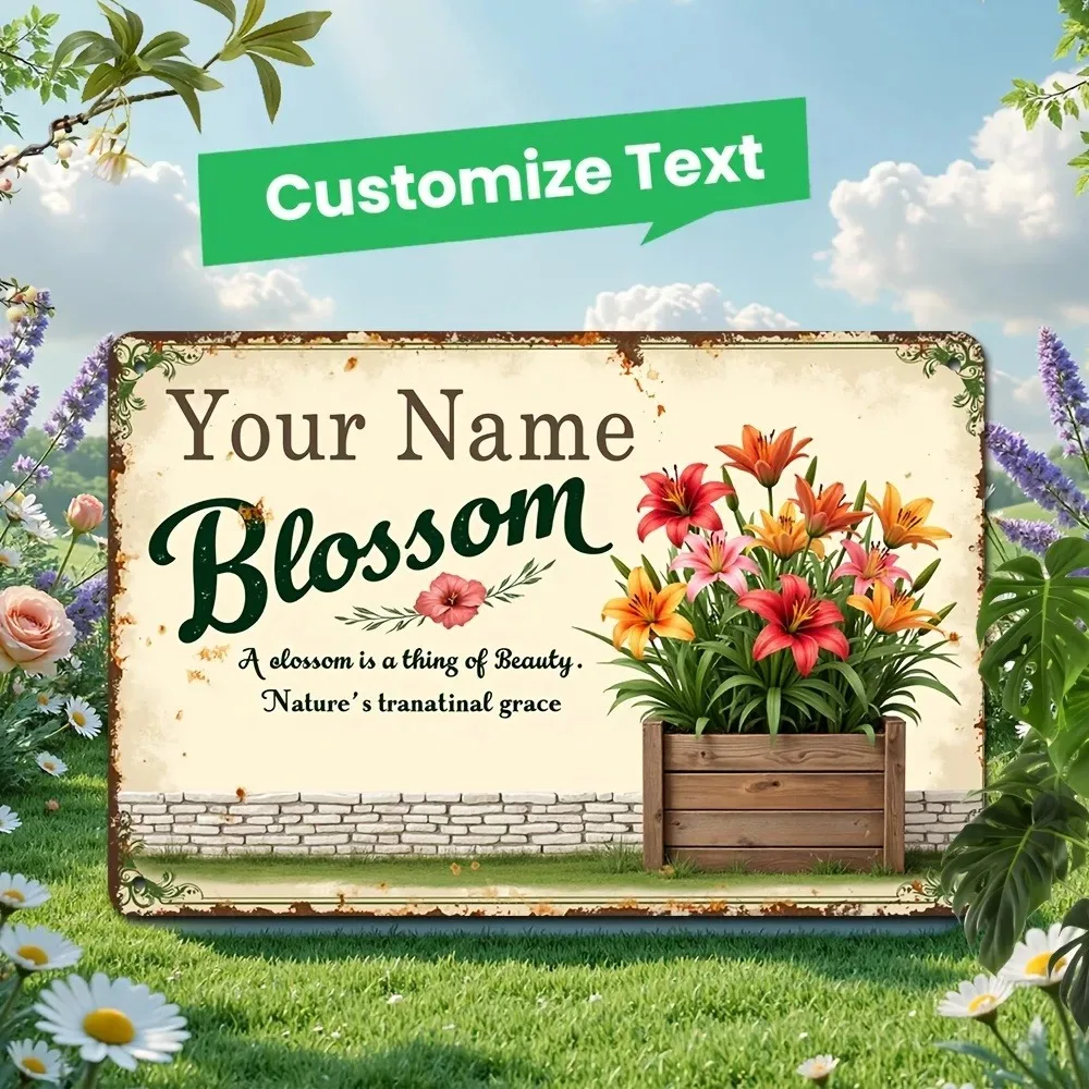 CIFbuy 2D Flat Custom Lily Blossom Metal Sign,Personalized Name Vintage Rust Edge Garden Yard Wall Decor