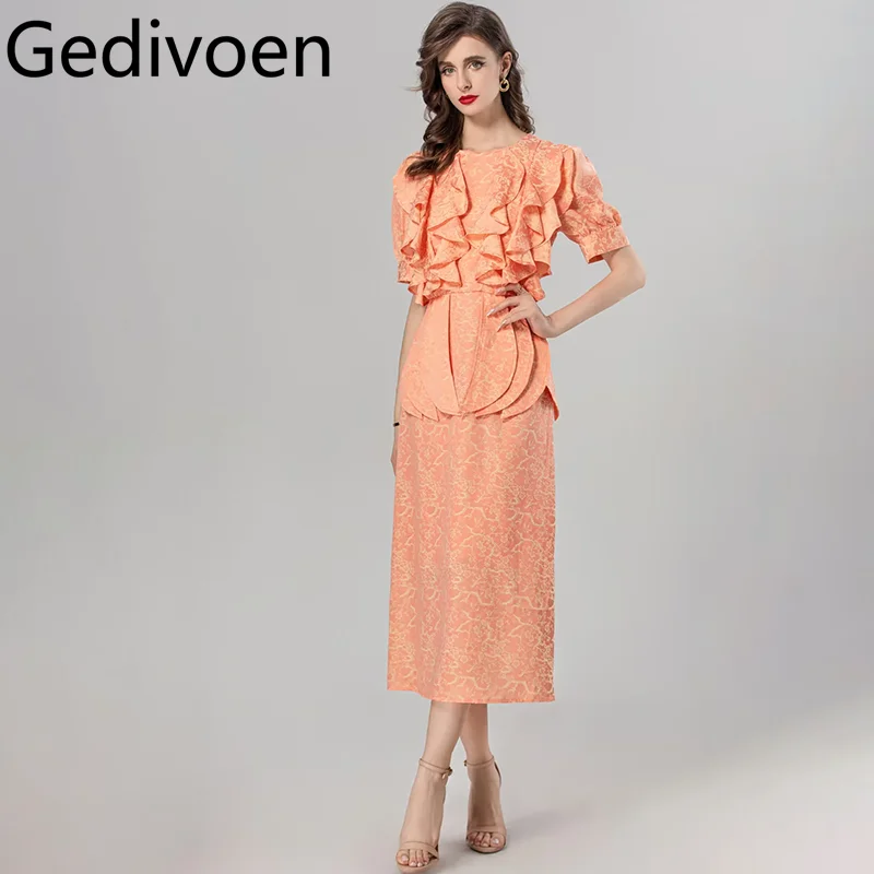 Gedivoen Summer Fashion Runway Designer Dresses Women's Bohemian Floral Print Temperament Cascading Ruffle Medium Length Dresses