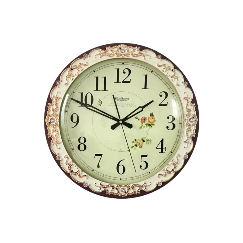 

QJJ European Style Wall Clock Living Room Fashion Wall Decoration Quartz Clock Mute Atmospheric Clock Punch-Free