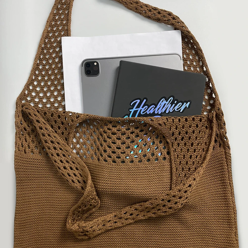 

Retro Hollow Woven Shoulder Bags Women Knit Handbags Summer Beach Crochet Totes