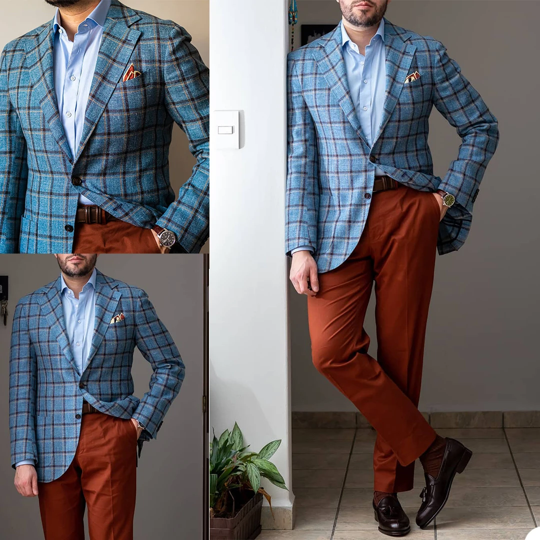 Abiti da smoking da uomo a contrasto di colore 2 pezzi Blazer a quadri Abiti da sposo personalizzati per matrimoni Abiti da cerimonia Abiti da sera per spettacoli di feste di ballo