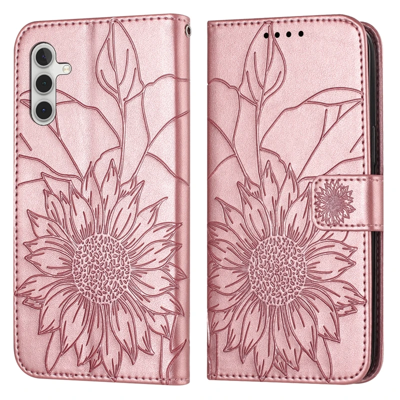 A05 A05S A15 Case on sFor Samsung Galaxy A05 A05s Case Sunflower Pattern Leather Wallet Cover For Samsung A15 5G A35 A55 Etui