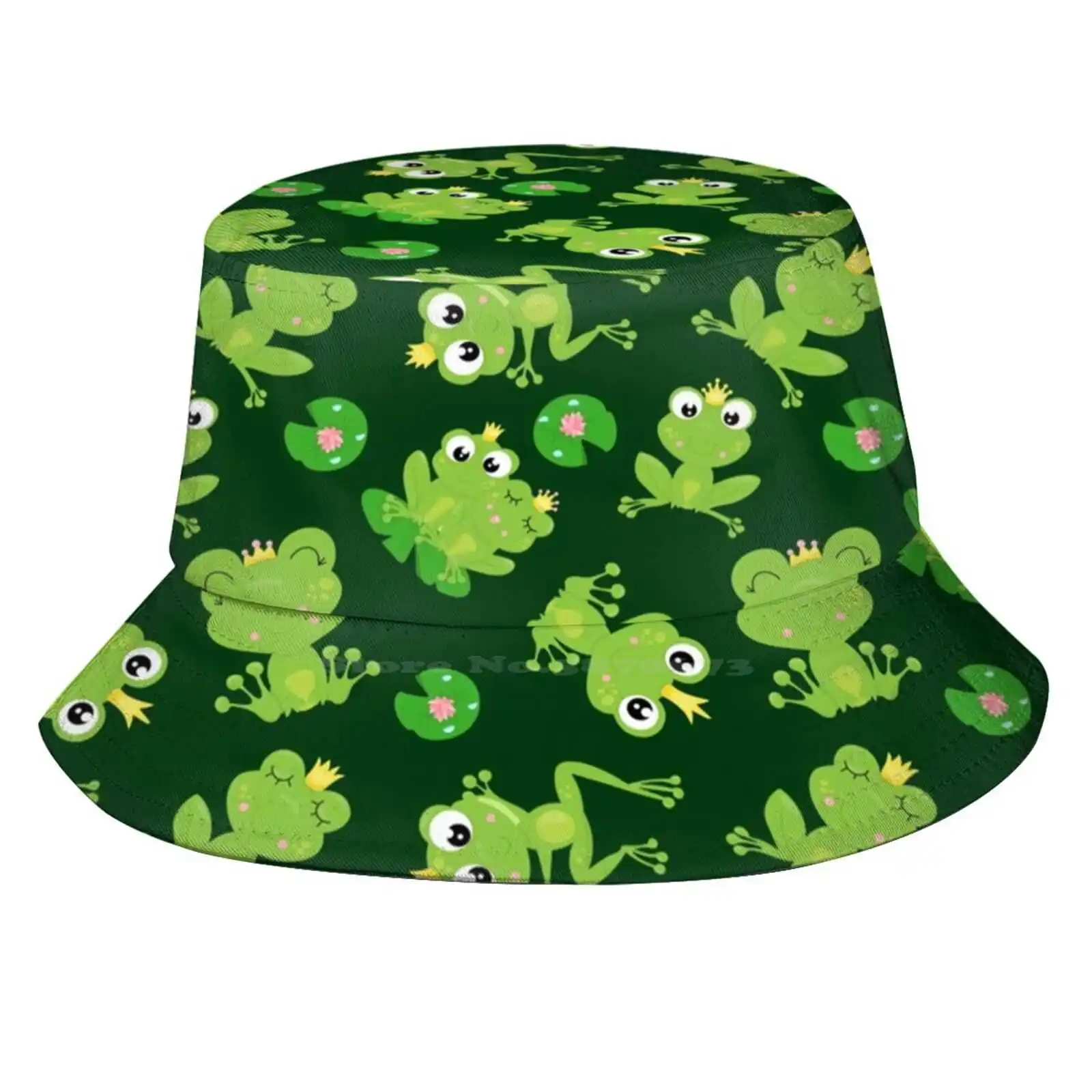 Cute Frog Pattern Sun Cap Fisherman Hat Bucket Hats Cute Froggy Cartoon Frogs Green Animal Kids Lily Pads Pattern Adorable