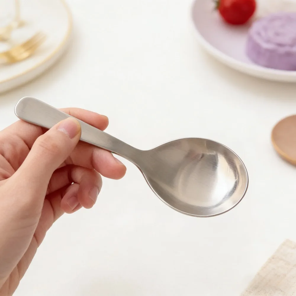 

Stainless Steel Short Handled Spoon for Eating Drinking Soup 304 Stainless Steel Round Spoon Short Handled Matte Texture Scoop