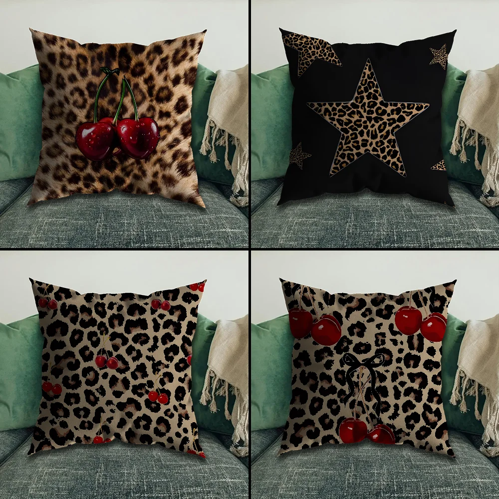 

Leopard Print Cherry Star Pillow Case Pillowcase Home Sofa Cushions Car Cushions Pillowcover Office Pillowshell Pillow