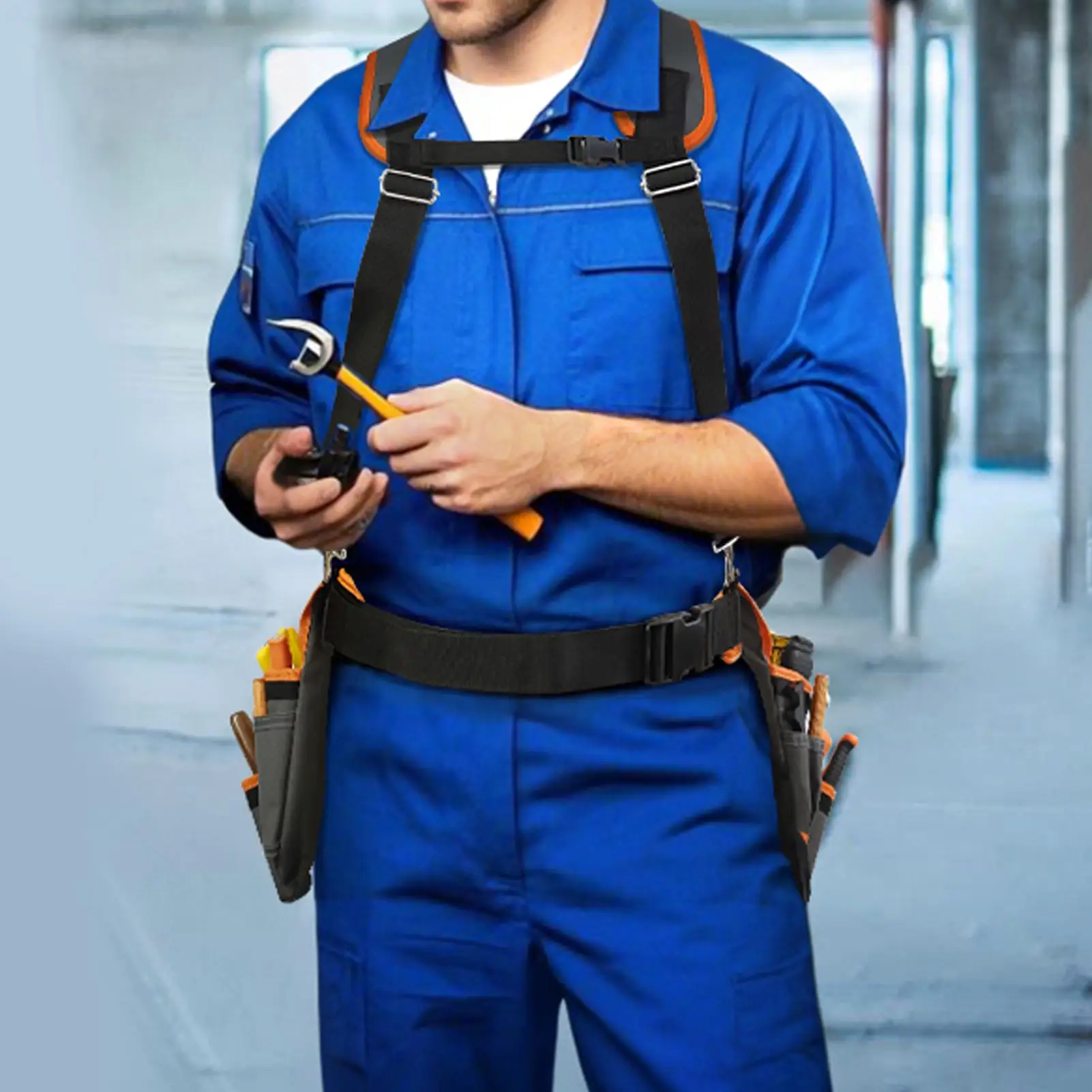 Cinturón de herramientas para hombre, 2 bolsas magnéticas con tirantes, cinturón de utilidad resistente de 18 bolsillos para construcción de enmarcado de cableado eléctrico