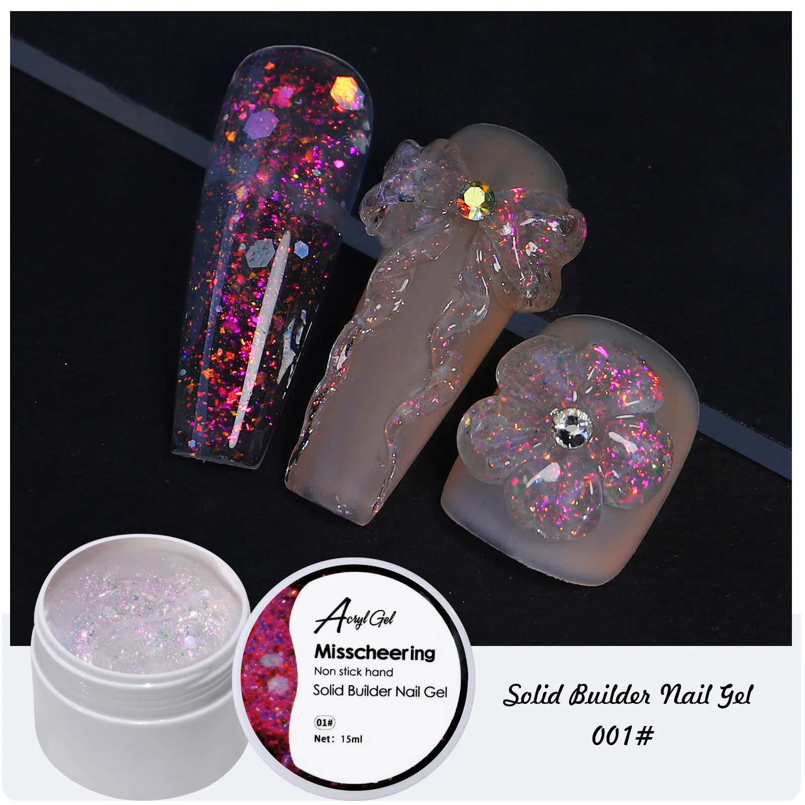 

15ml Non Stick Hand Sequin Extension UV Gel Nail Polish Solid Builder Nails Gel Fast Painless Glitter Crystal Construction Gel 3