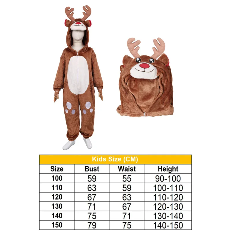 CyChristmas Cosplay Reindeer Jumpsuits Pakaian Coklat Untuk Anak-anak Pesta Penyamaran Permainan Peran Kostum Halloween Pakaian Karnaval Setelan