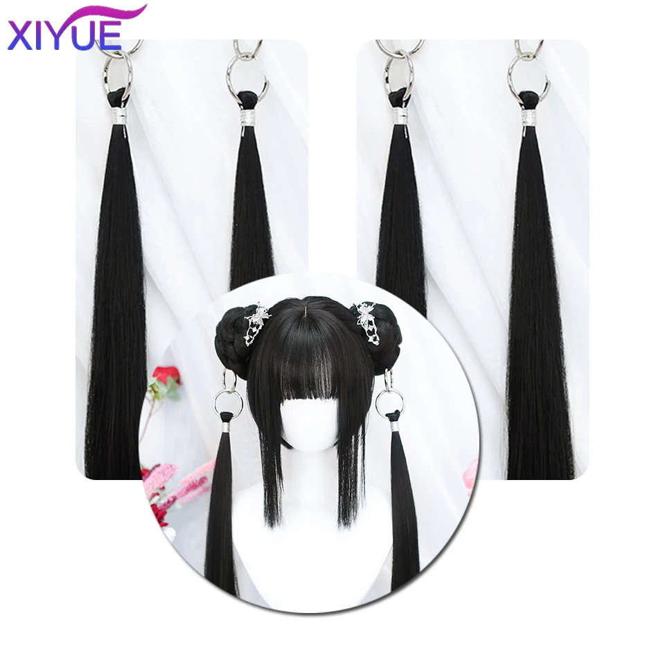 XIYUE Hanging Ring Ponytail New Chinese Style Wig Female Hanfu  Style Headdress Double Ponytail  Synthetic long hairponytHallowe