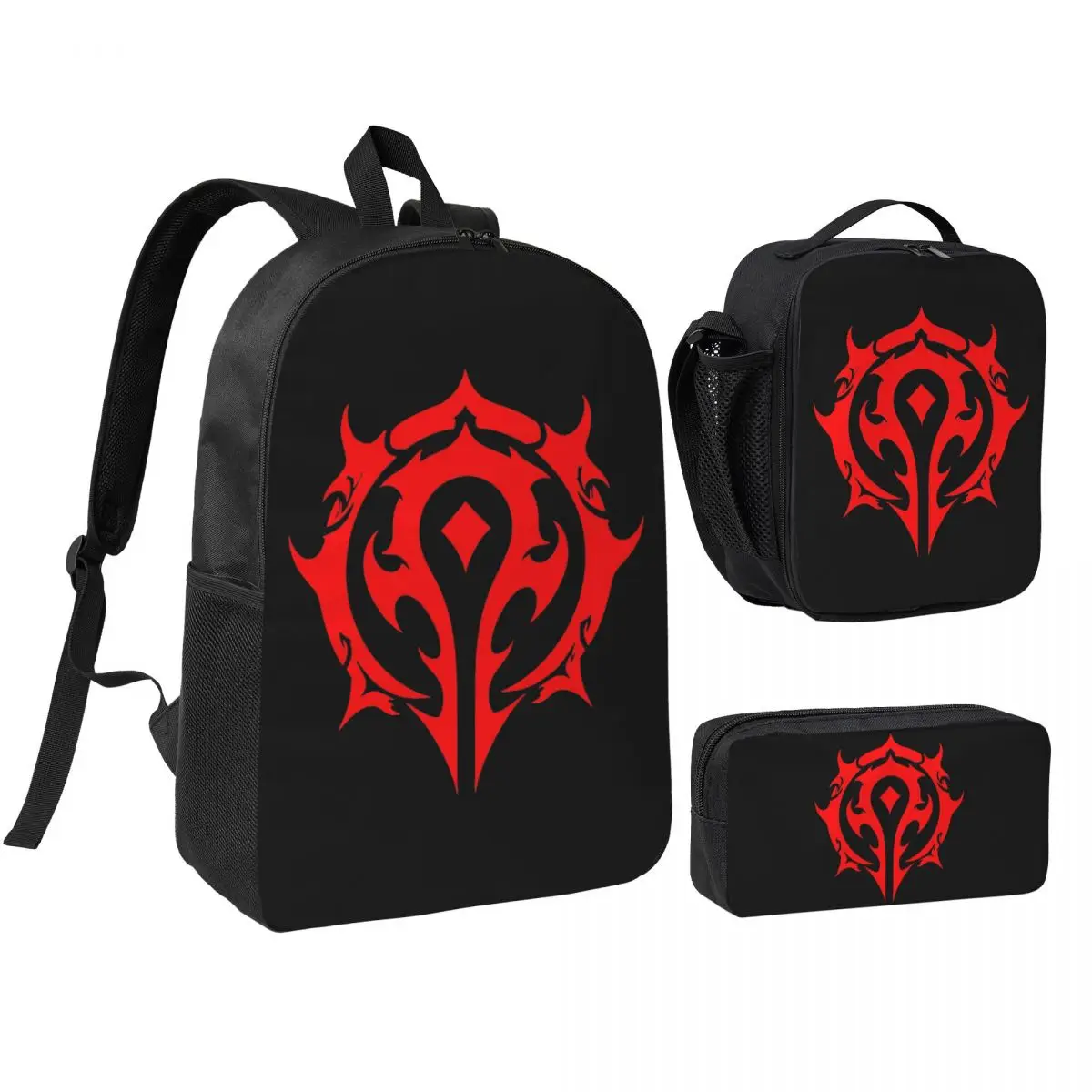 

World Of Warcraft Logo Backpack Boys Girls BookBag School Bag Shoulder Bags 3ps Insulated Lunch Bag Pencil Case