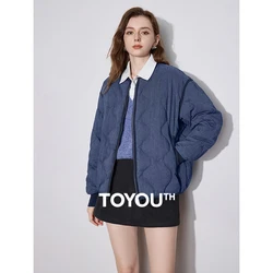 TOYOUTH Women Down Coat 2024 Autumn Winter New Fake Denim Baseball Jacket Light Warm White Duck Down Jacket Outwear Coat