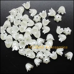 100 New Orchid Plastic Charms Flower Bell Acrylic Spacer Beads Pure White 8x10mm