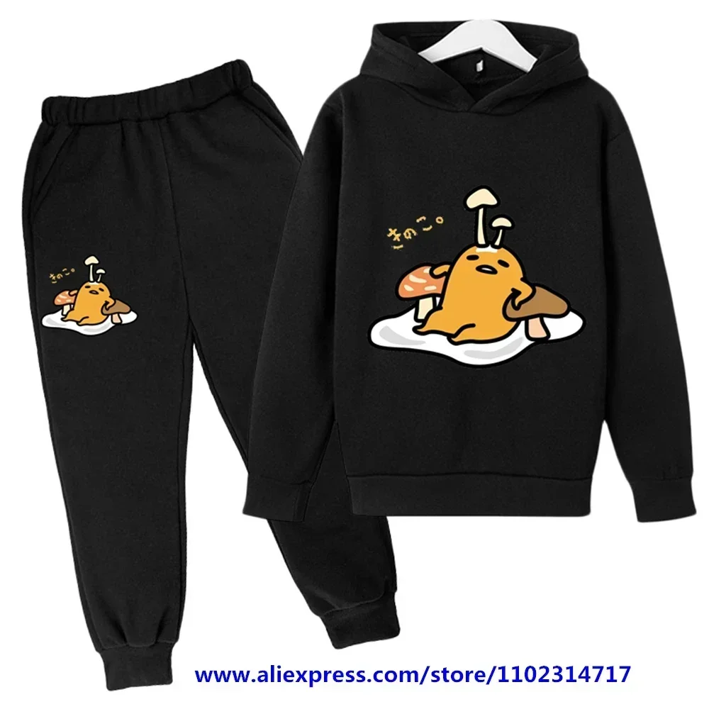 Children's Hoodie Brand Sanrio Kawaii Gudetama Print Birthday Gift Kids Boys Girls Coat Casual Top/pants Charming Beautiful Set