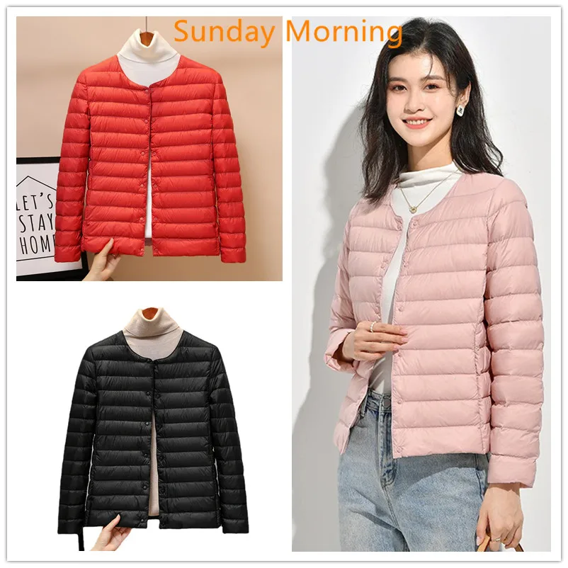 

Women's Lightweight down Jacket Autumn Winter round Neck Warm over Layer with Inner Lining
