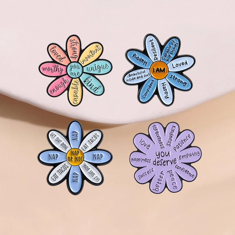 Cute Flower Series Enamel Pins Daisy Sunflower Red Rose Dollar Money Floral Plants Brooches Lapel Decorative Badge Jewelry Gifts