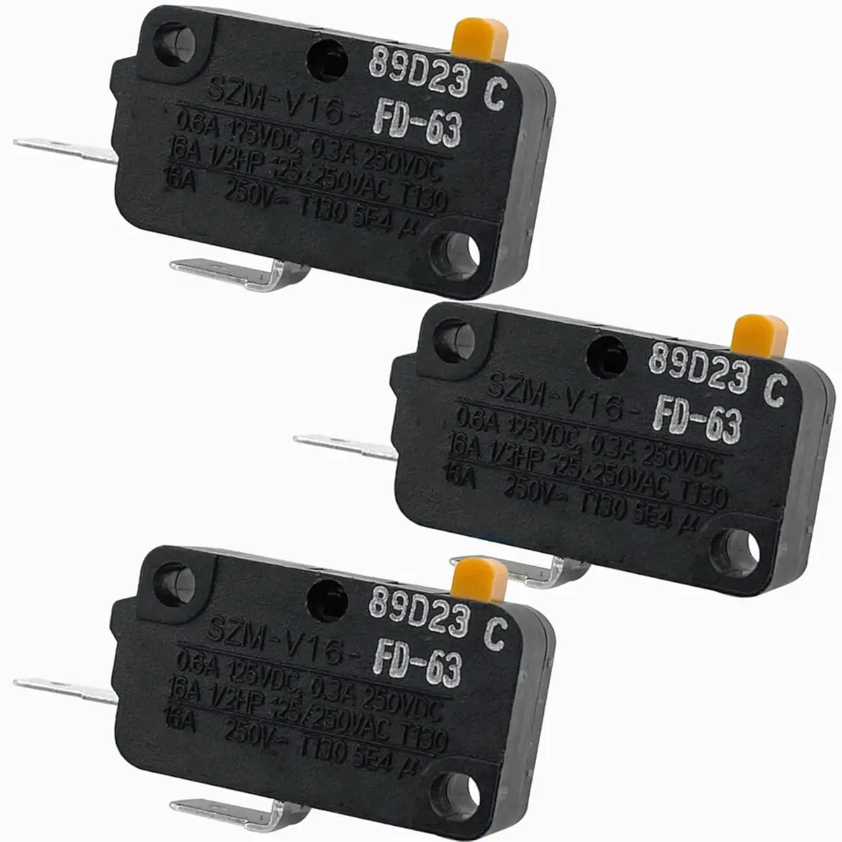 A72Z 3 Pack -V16-FD-63 Microwave Oven Door Switch Replacement, 16A 250V 2-Pin Normally Open (NO) Micro Switch
