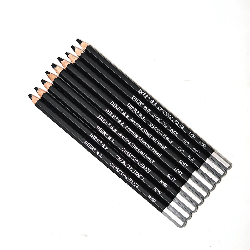 12 Pcs Soft/Medium/Hard Professional Carbonized Pencil Set Safe and Non-toxic Art Student Sketching Painting Charcoal Pencil