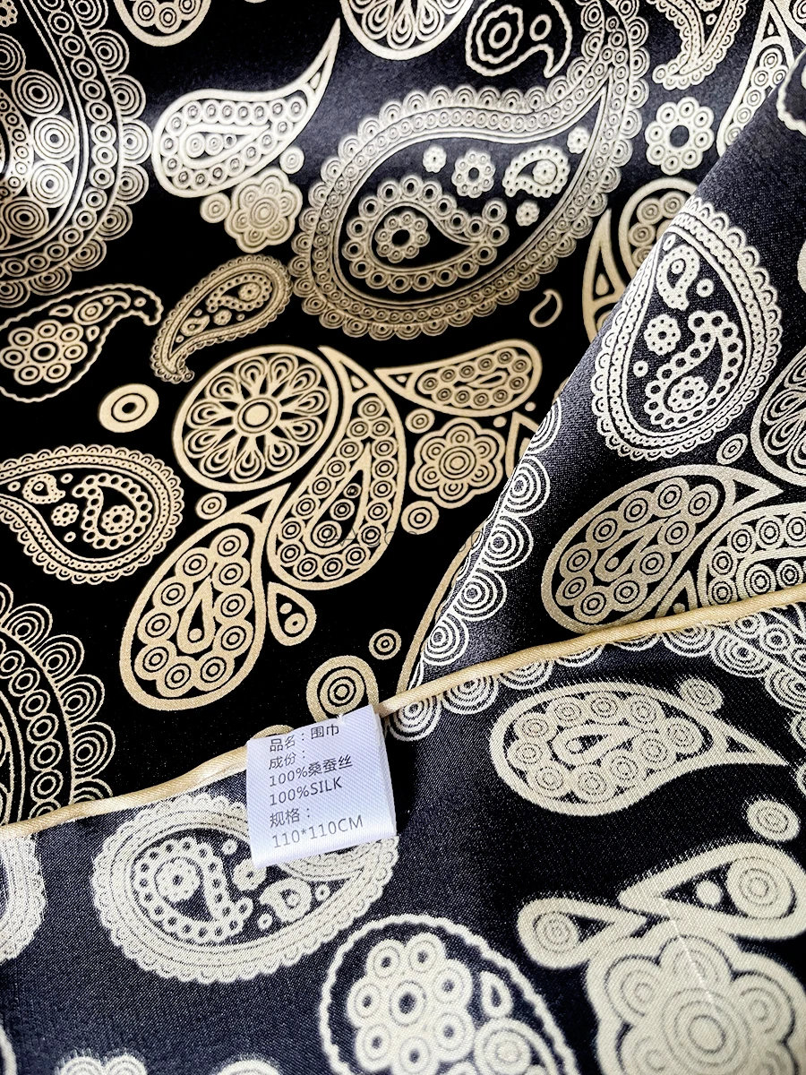 Paisley luksusowy 100% jedwabny szalik morwowy kobiety ręcznie zwijane krawędzie szale bandany topy akcesoria włosy szaliki na szyję Foulard 110cm