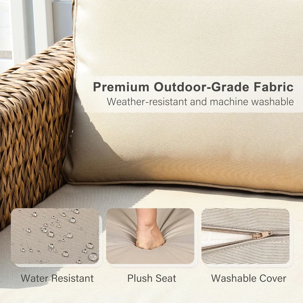 3-Piece Outdoor Wicker Bistro Set with 2 Rattan Lounge Chairs and Tempered Glass Side Table Storage